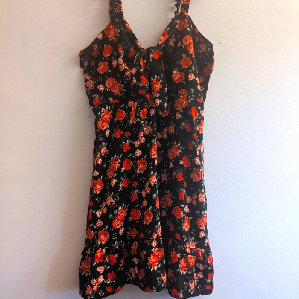 Tie Front Rose Print Dress